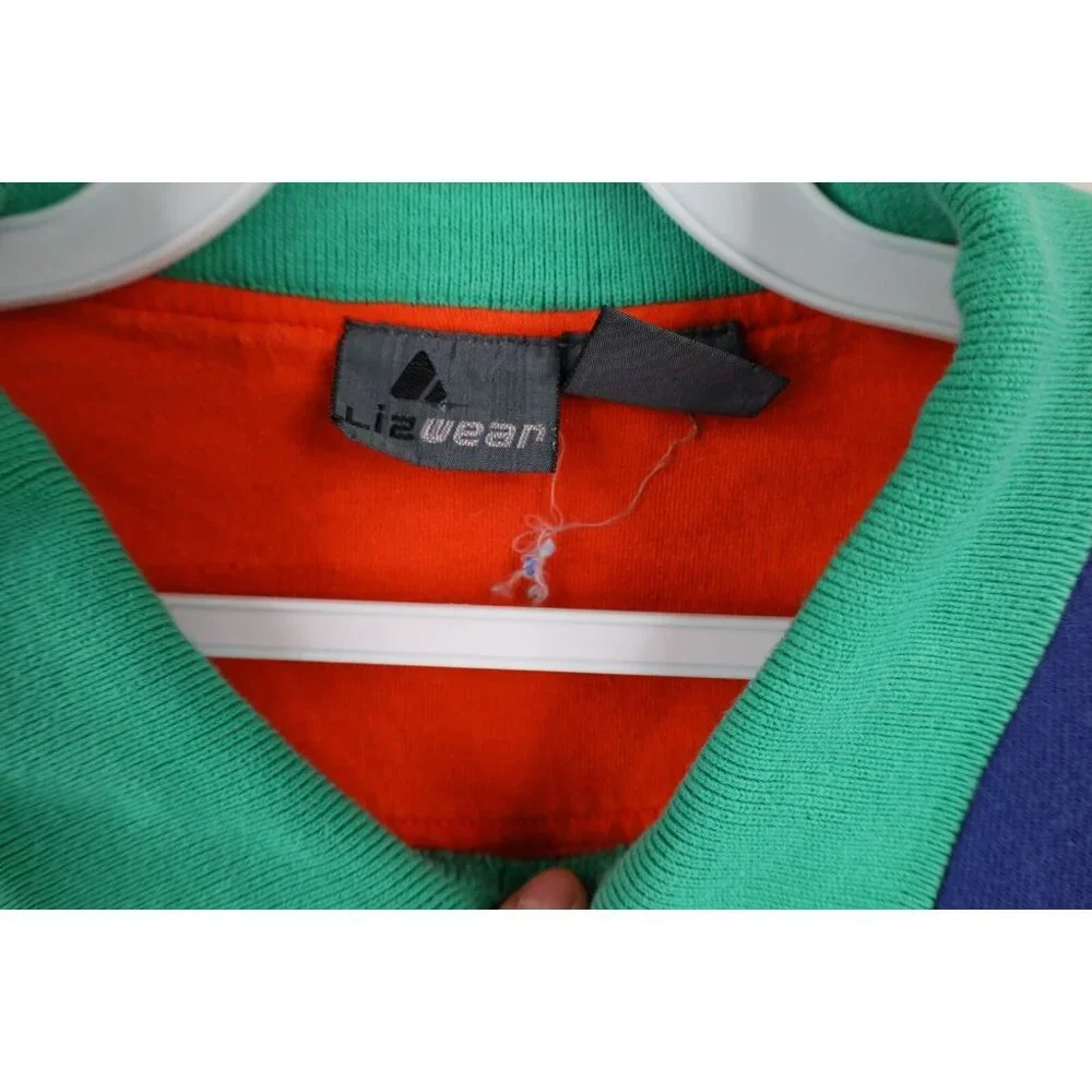 Vintage 90s Streetwear Womens Small Faded Blank Color Block Collared Sweatshirt - Picture 9 of 13